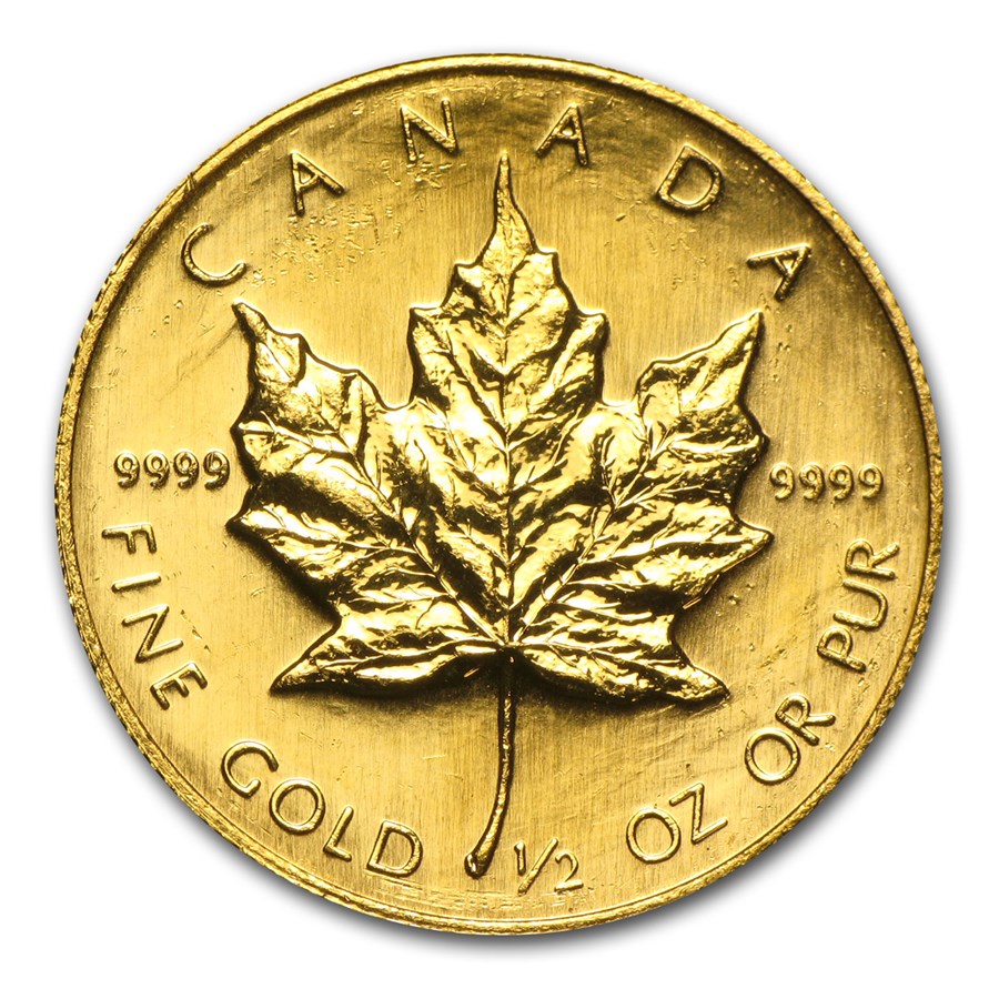 1/2 oz Gold Canadian Maple Leaf (Random Year, lightly scratched)