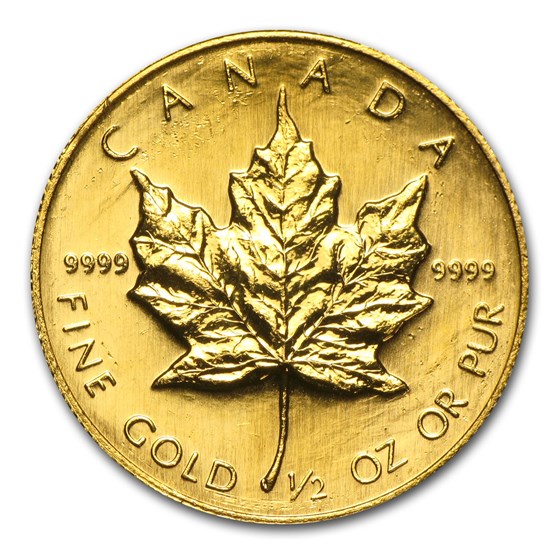 1/2 oz Gold Canadian Maple Leaf (Random Year, lightly scratched) 1/2 oz Gold Canadian Maple Leaf (Random Year, lightly scratched)