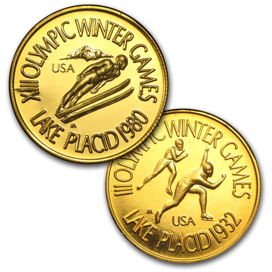 1/2 oz Gold Round - Lake Placid Olympics Set (2 Piece Set)