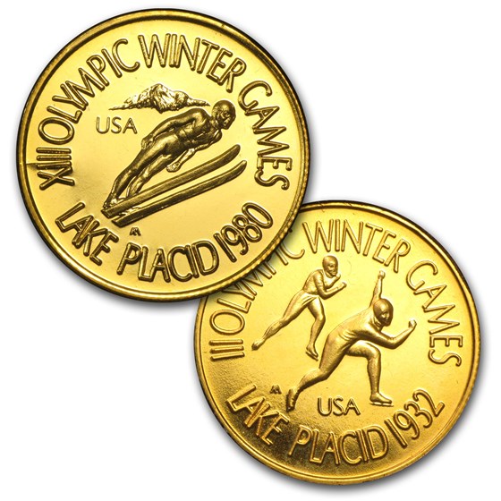 1/2 oz Gold Round - Lake Placid Olympics Set (2 Piece Set) 1/2 oz Gold Round - Lake Placid Olympics Set (2 Piece Set)