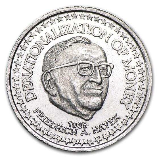 1/2 oz Platinum Freidrich Hayek Denationalization of Money