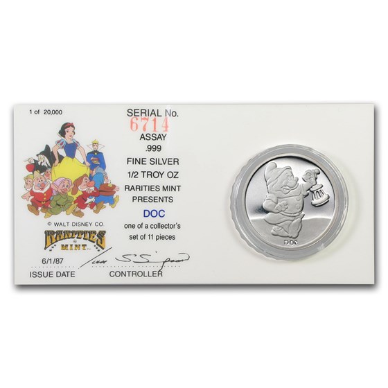 1/2 oz Silver - Disney's Snow White 50th Anniv (Doc, w/Assay)