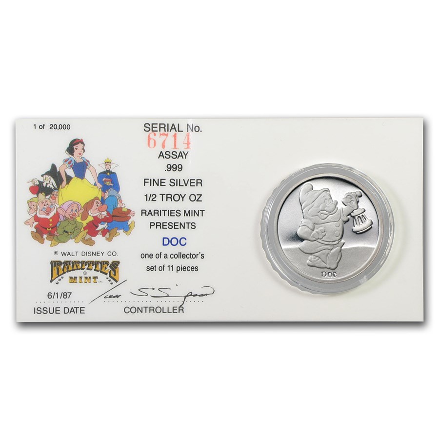 1/2 oz Silver - Disney's Snow White 50th Anniv (Doc, w/Assay)