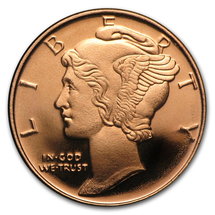 Buy 1/4 oz Copper Round Mercury Dime (20 count tube) APMEX