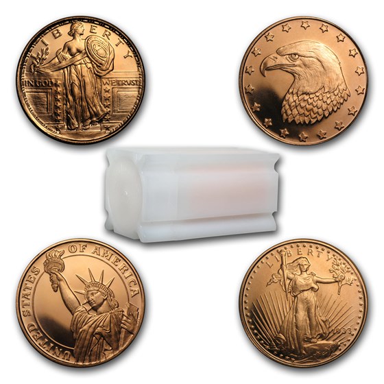 1/4 oz Copper Round - Random Design (20 count tube) 1/4 oz Copper Round - Random Design (20 count tube)
