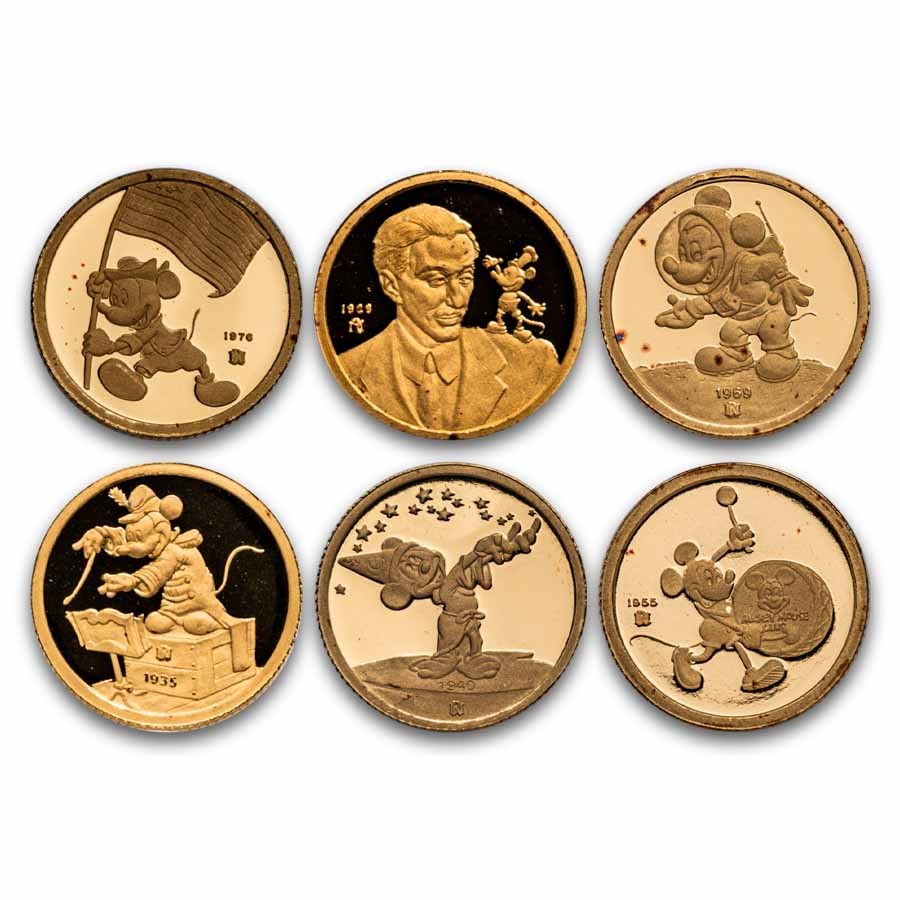 1/4 oz Gold Round - 60 Years w/ You Mickey Mouse Set of 6 (#127)