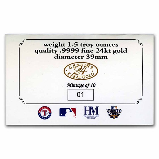 Buy 1.5 oz Gold Round-Highland Mint-2010 World Series Rangers/Giants ...