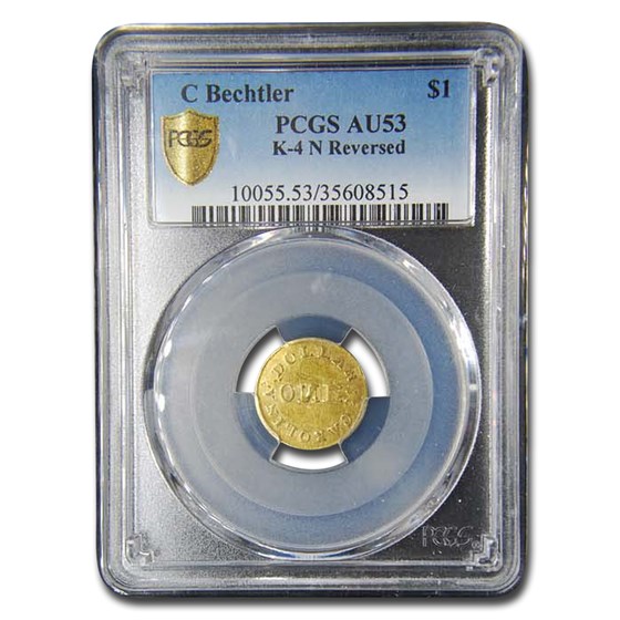$1 Carolina Gold Bechtler AU-53 PCGS (K-4, N Reversed) $1 Carolina Gold Bechtler AU-53 PCGS (K-4, N Reversed)
