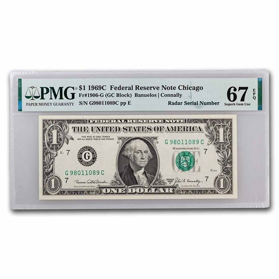 $1 FRN Radar Serial # - Random year/District - CU67 EPQ PMG $1 FRN Radar Serial # - Random year/District - CU67 EPQ PMG