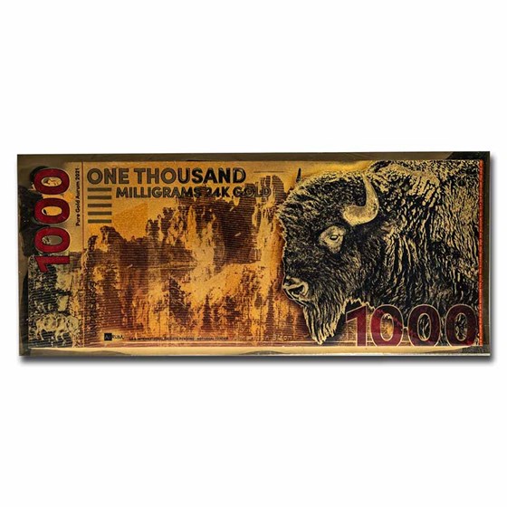 1 gram Gold Aurum Note - One Thousand Mg (2021 Bison, 24K) 1 gram Gold Aurum Note - One Thousand Mg (2021 Bison, 24K)