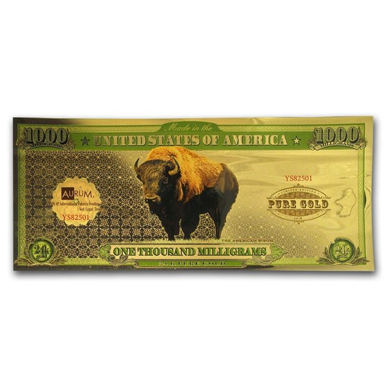 1 gram Gold Aurum Note - One Thousand Milligrams (Bison, 24K)