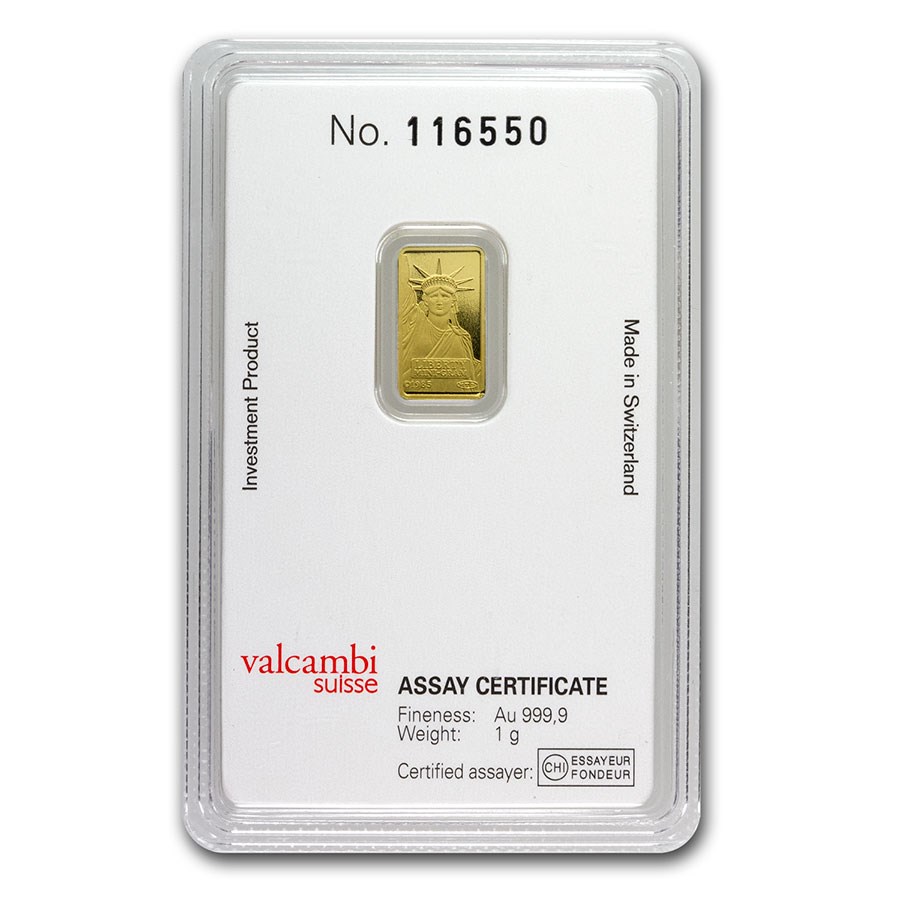 1 gram Gold Bar - Credit Suisse Statue of Liberty (New Assay)