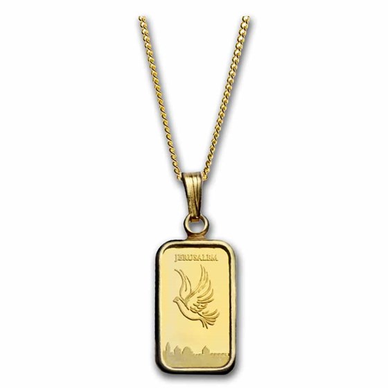 1 Gram Gold Bar Dove of Peace Necklace (AGW .05417 oz)
