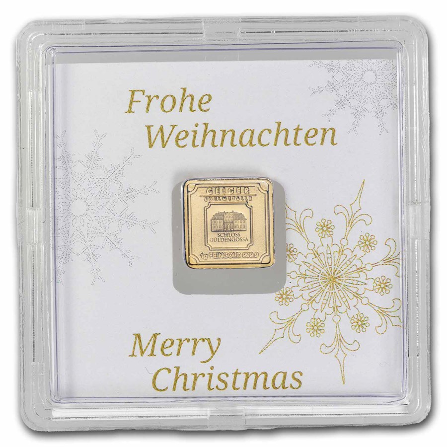 1 gram Gold Bar - Geiger Edelmetalle (Christmas Edition w/Assay)
