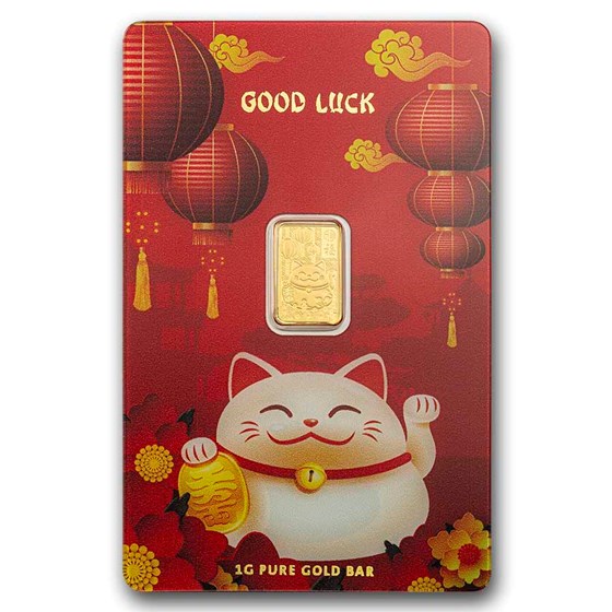 1 gram Gold Bar - PAMP Suisse Lucky Cat (In Assay w/ Sleeve)