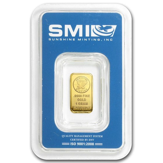 1 gram Gold Bar - Sunshine Minting New Design (In TEP Packaging) 1 gram Gold Bar - Sunshine Minting New Design (In TEP Packaging)