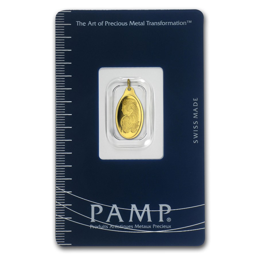 1 gram Gold Pendant - PAMP Suisse (Fortuna, Oval)