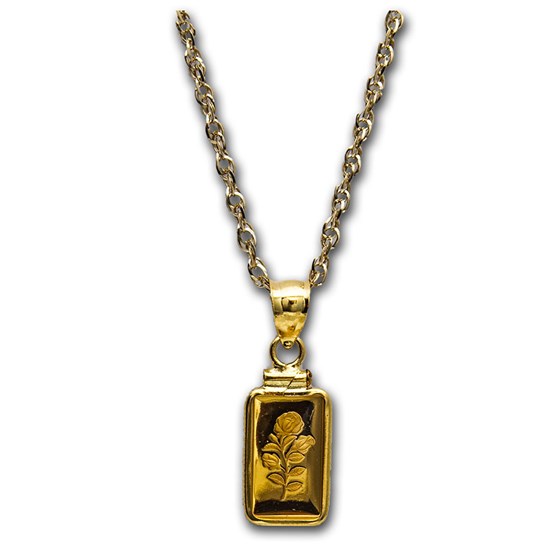 1 gram Gold Pendant - PAMP Suisse Rosa (w/Chain) 1 gram Gold Pendant - PAMP Suisse Rosa (w/Chain)