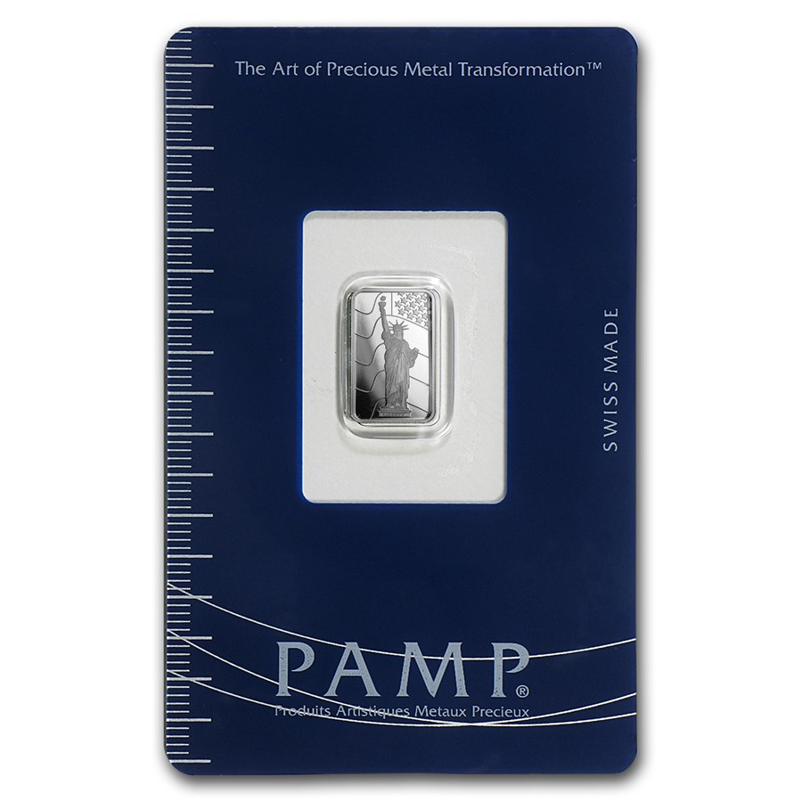 1 gram Platinum Bar - PAMP Suisse Statue of Liberty (In Assay)