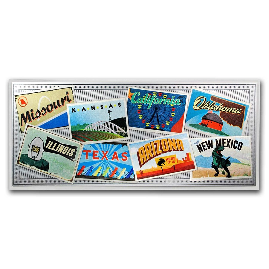 1 gram Silver Foil Note - Route 66 (Colorized Postcards)