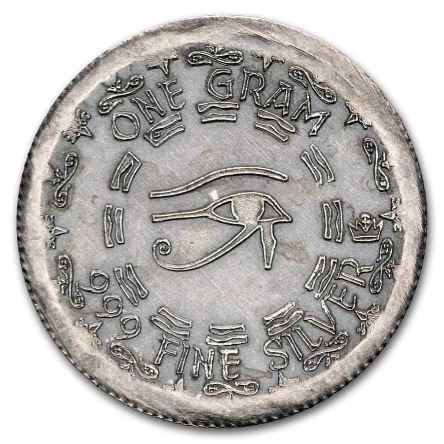 1 gram Silver Round - Old World Style Egyptian God Montu