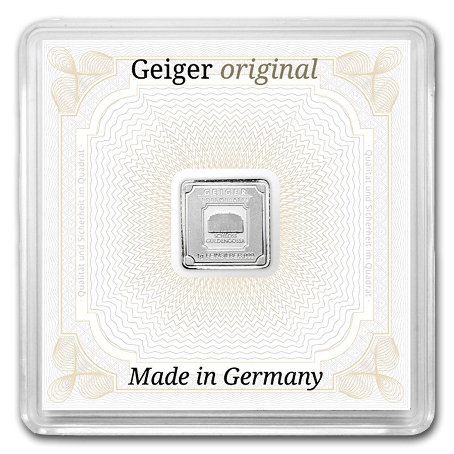 1 gram Silver Square - Geiger Edelmetalle (Encapsulated w/Assay)