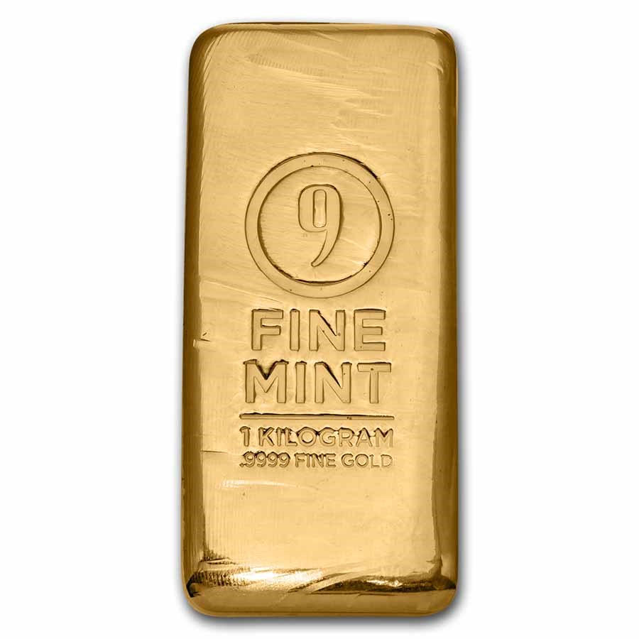 1 Kilo Cast-Poured Gold Bar - 9Fine Mint