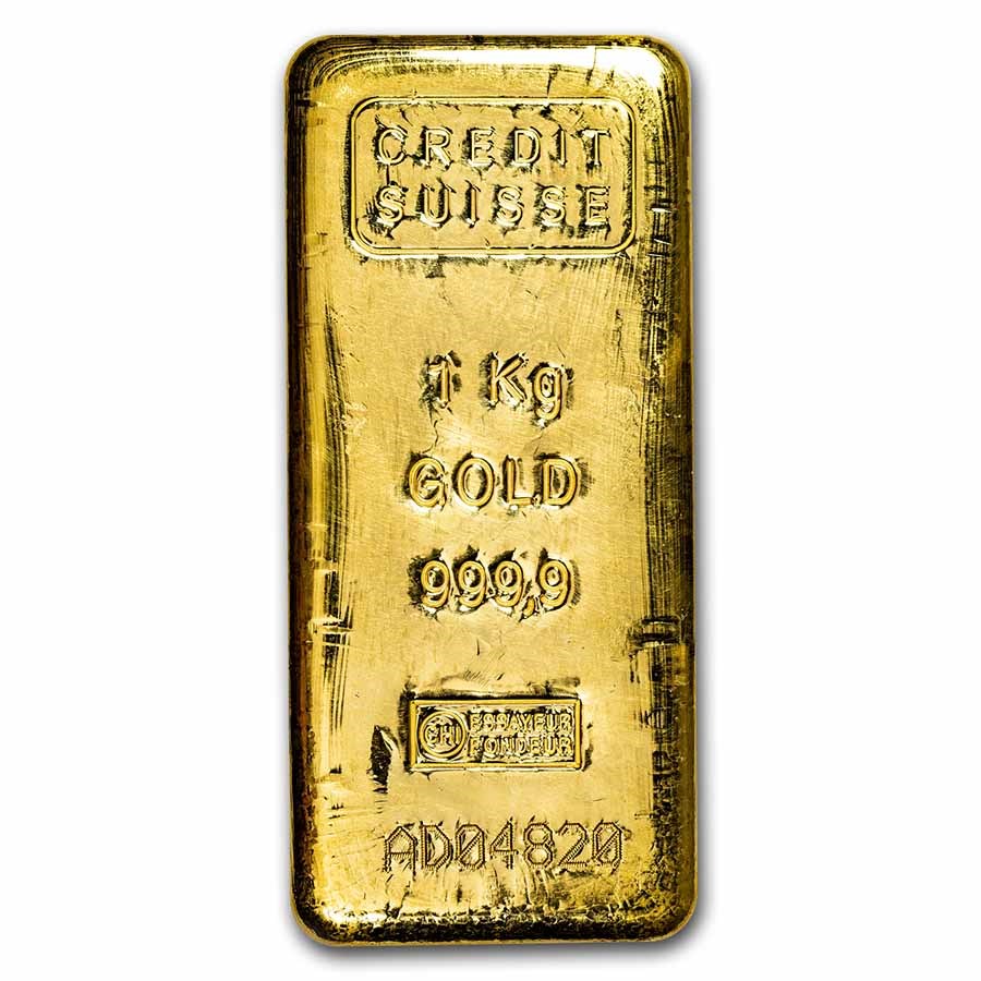 1 kilo Cast-Poured Gold Bar - Credit Suisse