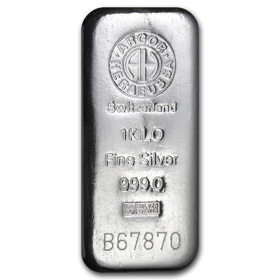 1 kilo Cast-Poured Silver Bar - Argor-Heraeus (Switzerland)