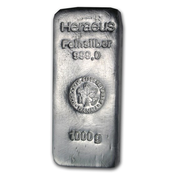 1 kilo Poured Silver Bar - Heraeus (Hanau, Germany, w/Flower) 1 kilo Poured Silver Bar - Heraeus (Hanau, Germany, w/Flower)