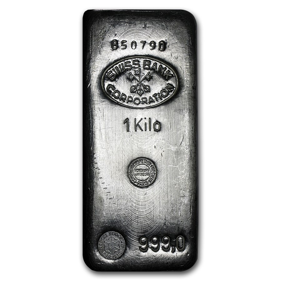 1 kilo Silver Bar - Swiss Bank Corporation