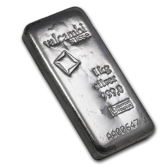 1 kilo Silver Bar - Valcambi (Cast, w/Assay)