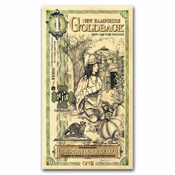 1 New Hampshire Goldback - Aurum Gold Foil Note (24k) 1 New Hampshire Goldback - Aurum Gold Foil Note (24k)