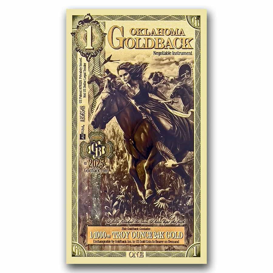1 Oklahoma Goldback - Aurum Gold Foil Note 24k (100 Pack)