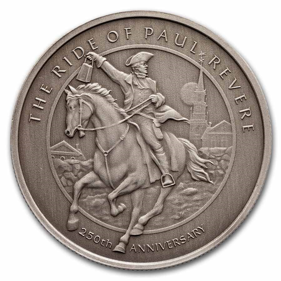 1 oz Ag Antique Round - 250th of Revere's Ride (Signed COA #7)