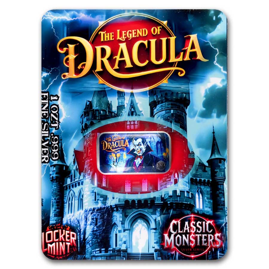 1 oz Cast-Poured Silver Bar Colorized - Dracula (COA)