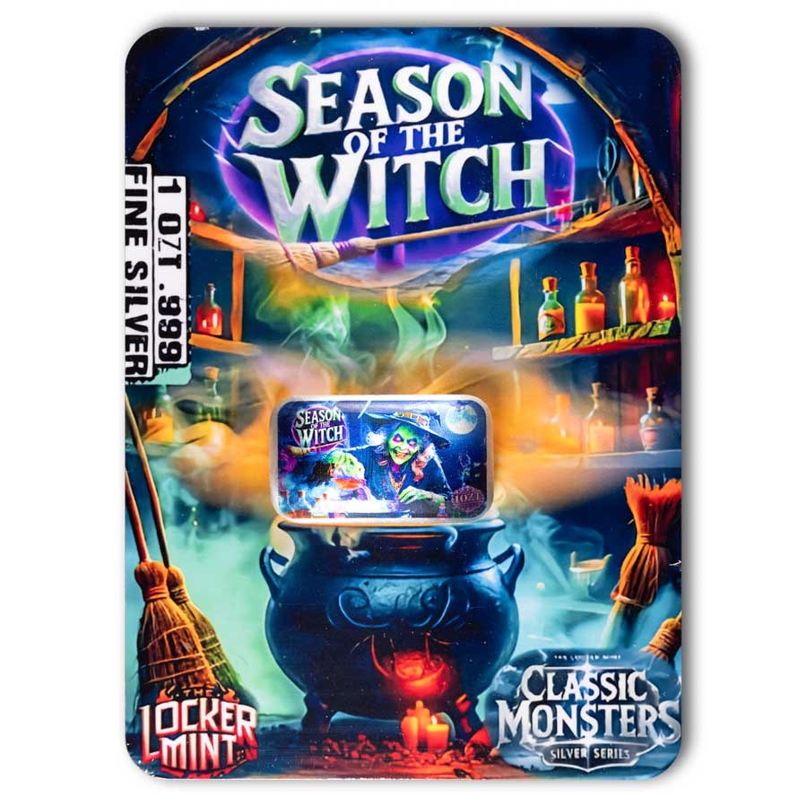 1 oz Cast-Poured Silver Bar Colorized - Season of the Witch (COA)