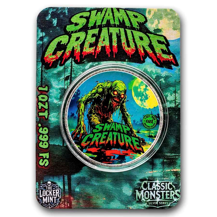 1 oz Cast-Poured Silver Round Colorized - Swamp Creature