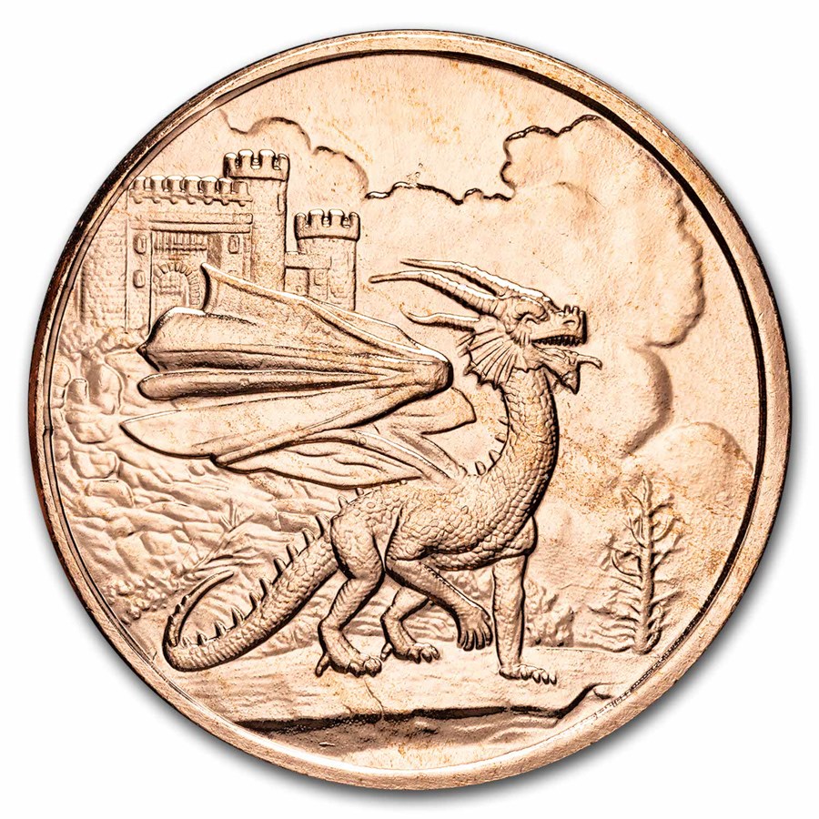 1 oz Copper Round - Celtic Lore: Welsh Red Dragon