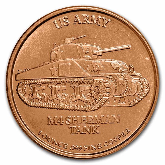 1 oz Copper Round - US Army: Sherman Tank