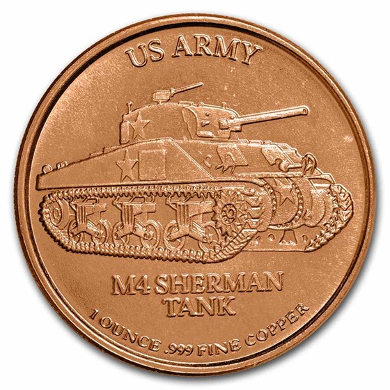1 oz Copper Round - US Army: Sherman Tank 1 oz Copper Round - US Army: Sherman Tank