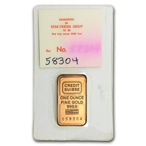 Buy 1 oz Gold Bar - Credit Suisse (Deak-Perera, In Assay) | APMEX