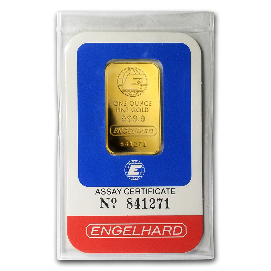 1 oz Gold Bar - Engelhard ('E' logo, In Assay Card)