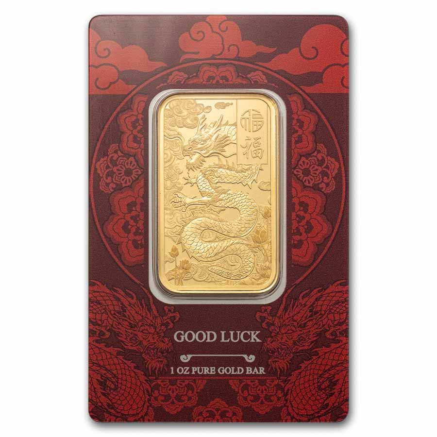 1 oz Gold Bar – PAMP 2025 Good Luck Yellow Dragon (Assay)