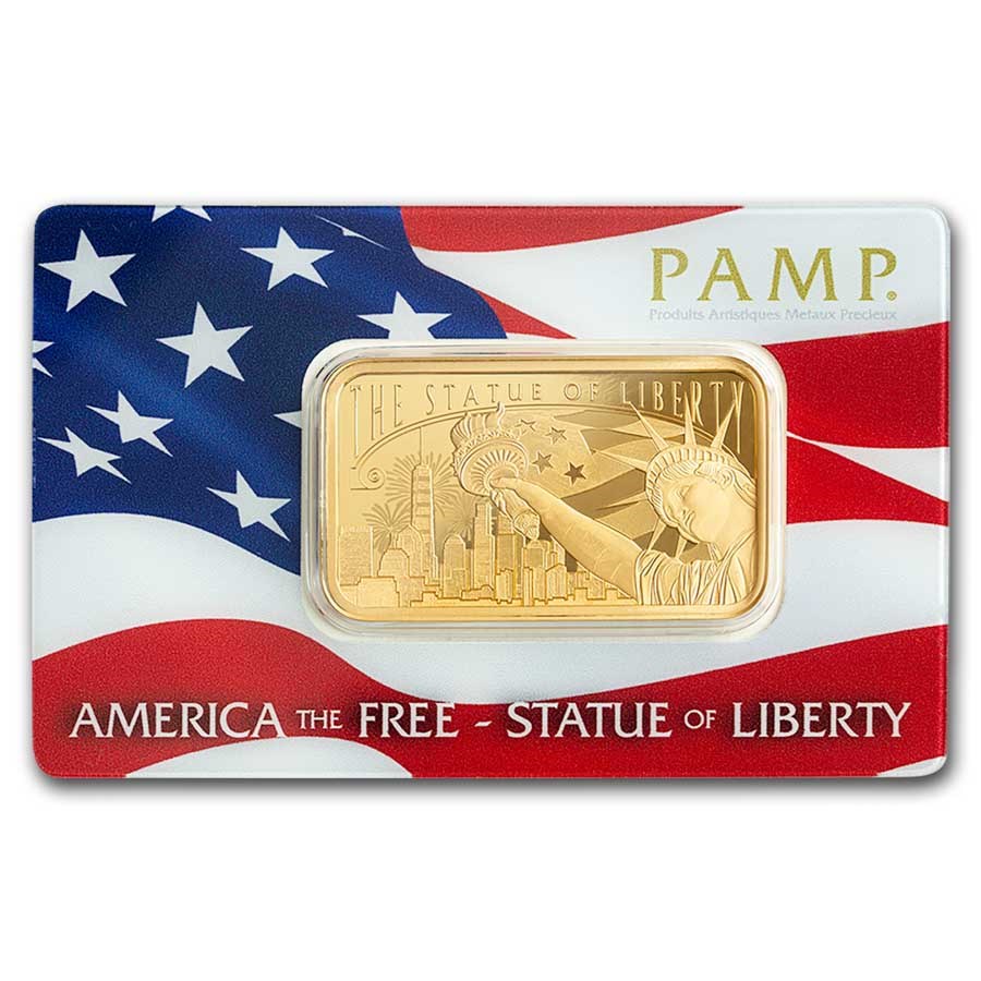 1 oz Gold Bar - PAMP America the Free Statue of Liberty (Assay)