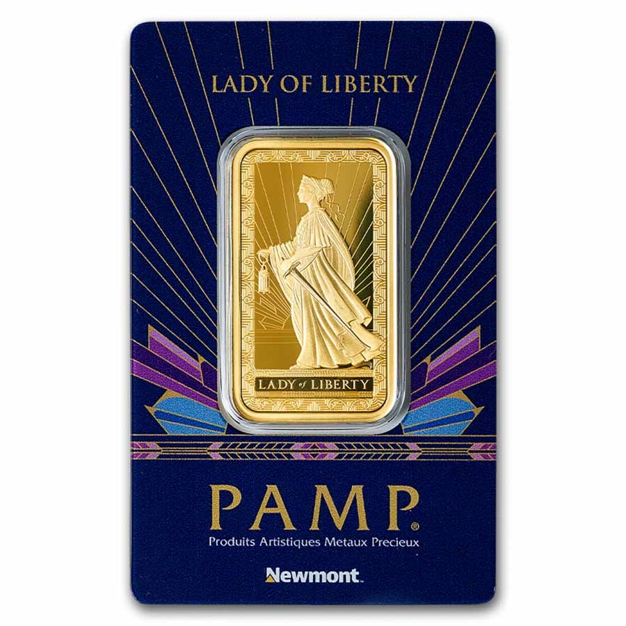 1 oz Gold Bar - PAMP Suisse Lady of Liberty (In Assay)