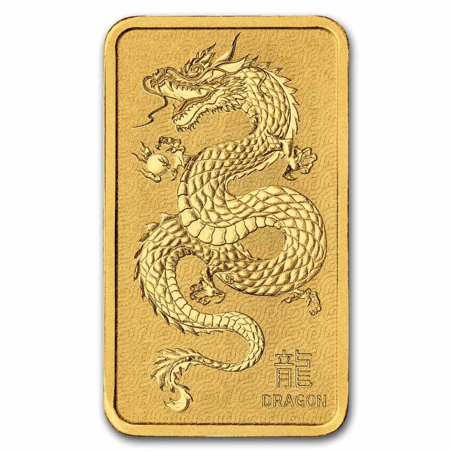 1 oz Gold Bar - Perth Mint Lunar Dragon