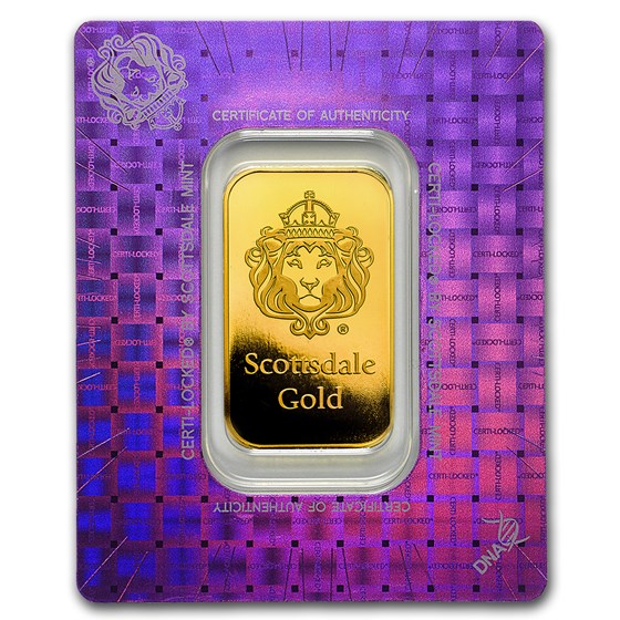1 oz Gold Bar - Scottsdale Mint Certi-Lock® (Lion, Holo Assay) 1 oz Gold Bar - Scottsdale Mint Certi-Lock® (Lion, Holo Assay)