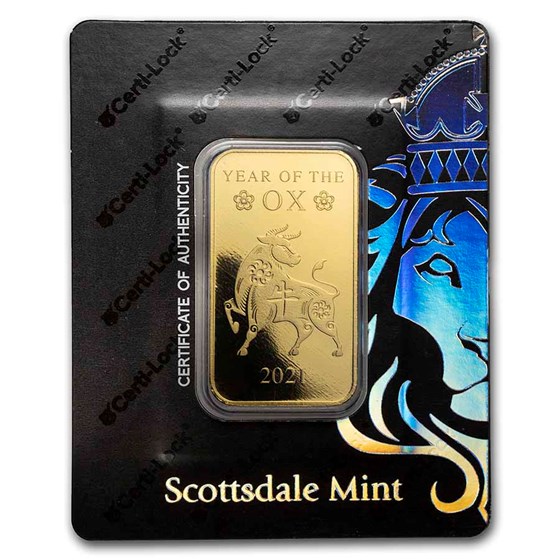 1 oz Gold Bar - Scottsdale Year of the Ox Certi-Lock®(In Assay) 1 oz Gold Bar - Scottsdale Year of the Ox Certi-Lock®(In Assay)