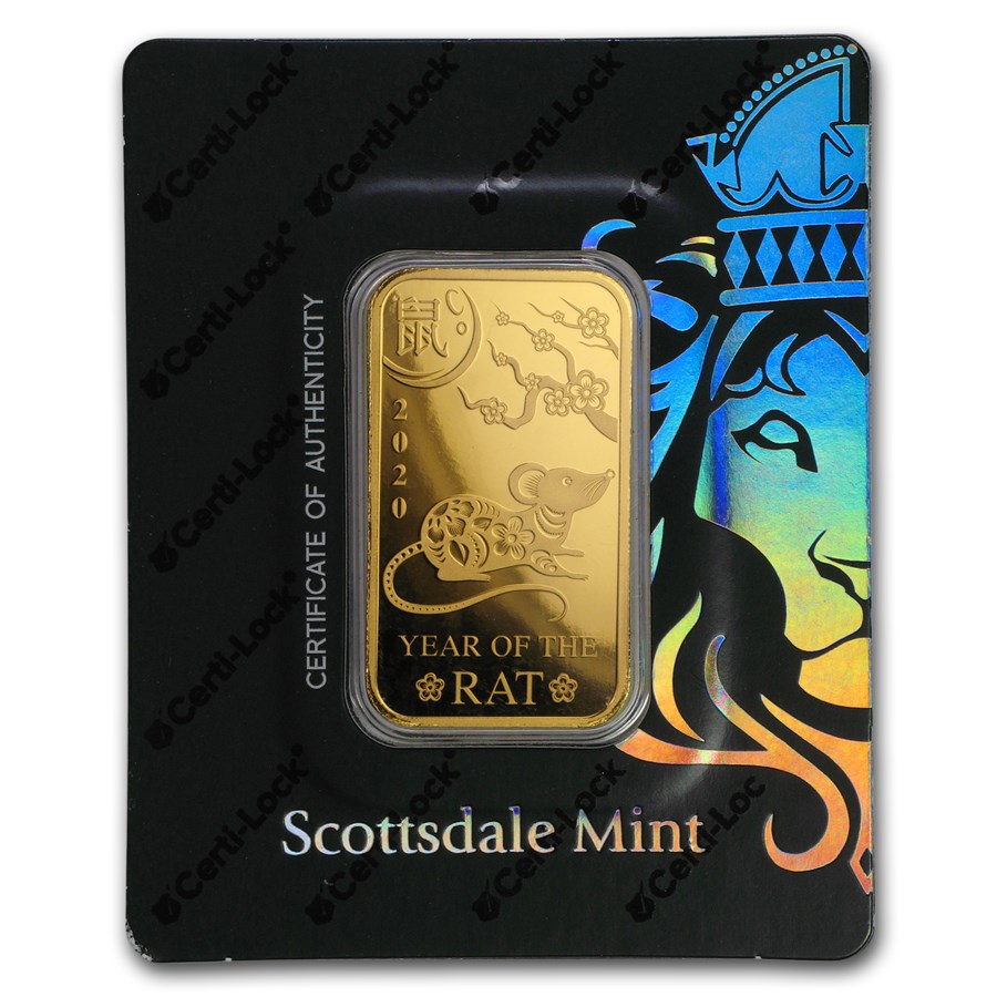 1 oz Gold Bar - Scottsdale Year of the Rat Certi-Lock®(In Assay)